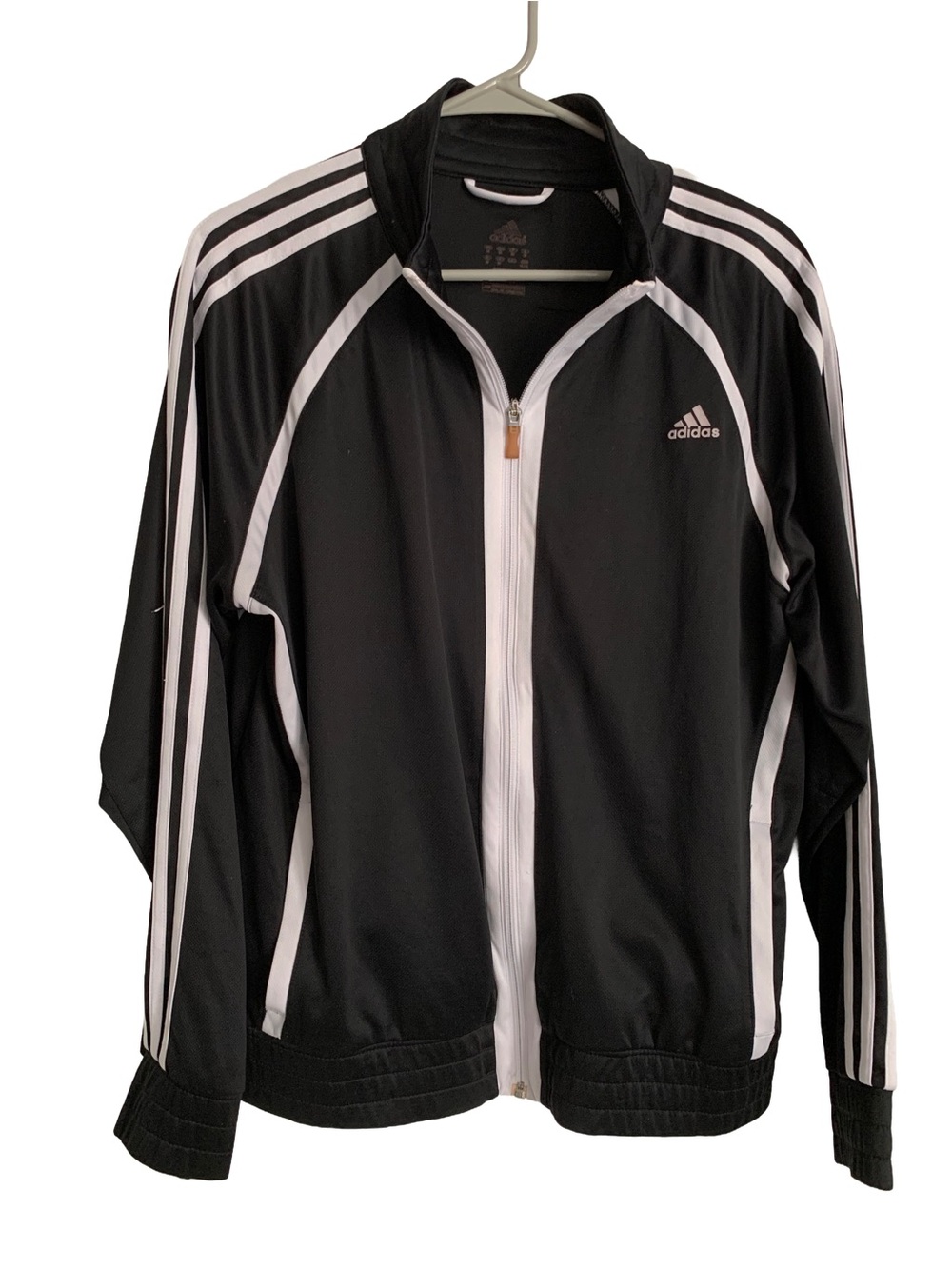 ADIDAS Vintage Black White Stripe Long Sleeve Zipper Front Jacket